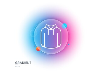 Hoody line icon. Gradient blur button with glassmorphism. Hoodie wear sign. Hooded sweatshirt symbol. Transparent glass design. Hoody line icon. Vector