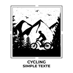 silhouette of cyclist, mountains, forests vector. cyclist and mountain landscape in square frame silhouette vector. cycling vector silhouette logo. vector art eps