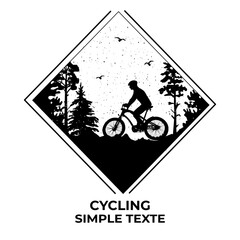 cyclist and forest vector silhouette logo. man on bike, forest landscape in rhombus frame vector silhouette sketch. vector art eps