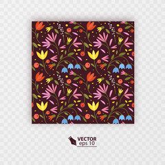 Cute seamless pattern with colorful small flowers. Small flowers on Dark background