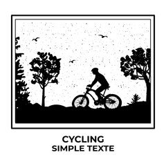 Fototapeta na wymiar cyclist and forest vector silhouette logo. man on bicycle, forest landscape in a rectangular frame vector silhouette.vector graphics. vector art eps