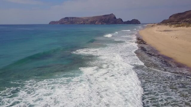 Flying towards the Ponta da Calheta in Porto Santo Golden Beach
