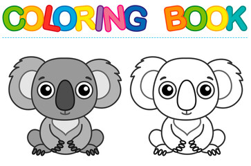 Coloring page funny smiling koala. Vector coloring book for childrens activity