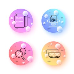 Ram, Copy documents and Documents box minimal line icons. 3d spheres or balls buttons. Water analysis icons. For web, application, printing. Random-access memory, Paper pages, Bureaucracy. Vector