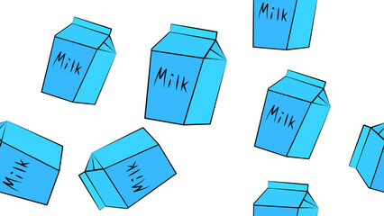 box with milk on a white background, vector illustration, pattern, seamless illustration. a large blue cardboard box with a drink. natural drink, natural food
