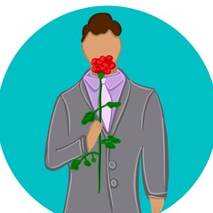 Vector illustration of a man with a rose in his hands, the holiday of all lovers, a flat illustration
