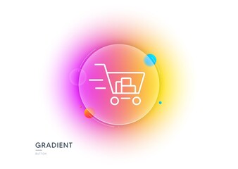 Delivery Service line icon. Gradient blur button with glassmorphism. Shopping cart sign. Express Online buying. Supermarket basket symbol. Transparent glass design. Shopping cart line icon. Vector