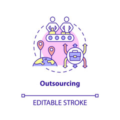 Outsourcing concept icon. Cheap workforce. Reduce costs. Market economy cons abstract idea thin line illustration. Isolated outline drawing. Editable stroke. Arial, Myriad Pro-Bold fonts used