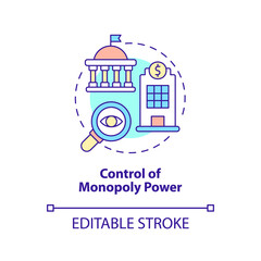 Control of monopoly power concept icon. Legislative measures. Mixed economy features abstract idea thin line illustration. Isolated outline drawing. Editable stroke. Arial, Myriad Pro-Bold fonts used