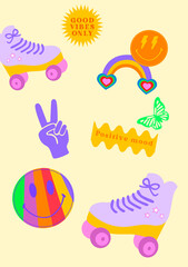 Retro Groovy hippie style art print 70s 90s.