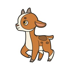Cute cartoon goat color variation for coloring page on white background