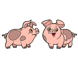 Cute cartoon two pigs color variation for coloring book on white background