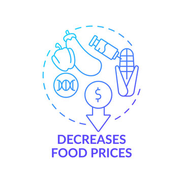 Decreases food prices blue gradient concept icon. Genetically modified food. Advantages of gmo abstract idea thin line illustration. Isolated outline drawing. Myriad Pro-Bold fonts used