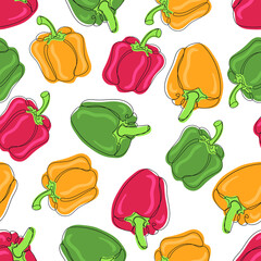 Pepper seamless pattern. Hand Drawn vegetable background. Print for fabric, textiles, wrapping paper, web.Vector illustration