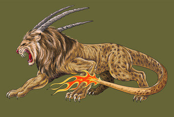 Drawing Liondra, monster character, horned, wild, art.illustration, vector