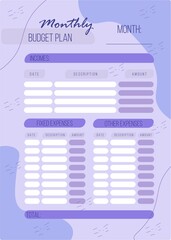 Personal monthly budget planner in a4 format.