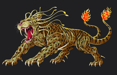 Drawing Tigra, monster character, agressive, biggest, art.illustration, vector