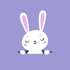 Cute Easter bunny coming out from a hole vector flat kawaii cartoon illustration.