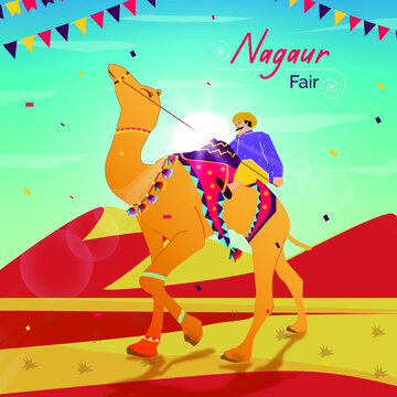 Nagaur Fair Rajasthan festival vector fully editable text and color