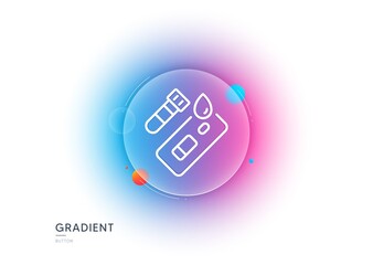 Covid test line icon. Gradient blur button with glassmorphism. Coronavirus testing sign. Blood test tube symbol. Transparent glass design. Covid test line icon. Vector