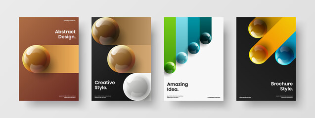 Unique 3D balls postcard concept collection. Bright corporate identity vector design illustration bundle.