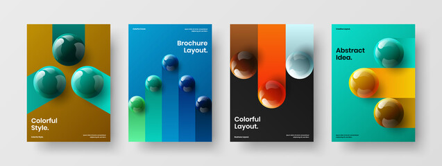 Unique realistic balls corporate brochure layout collection. Vivid pamphlet design vector illustration set.