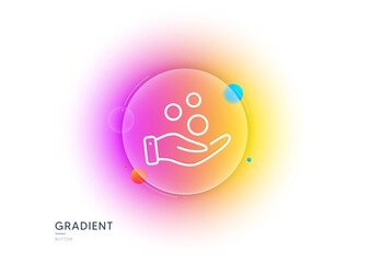 Donation money line icon. Gradient blur button with glassmorphism. Money savings sign. Donate cash symbol. Transparent glass design. Donation money line icon. Vector