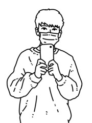 black and white of cute man cartoon for coloring