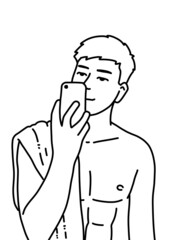 black and white of cute man cartoon for coloring