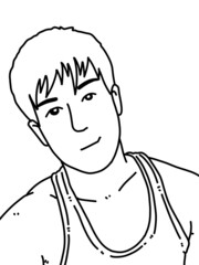 black and white of cute man cartoon for coloring