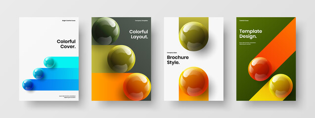 Clean front page design vector template collection. Colorful 3D spheres corporate identity illustration composition.