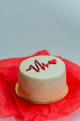 Bento Cake. Portioned trandy dessert for one person in eco box with purple ribbon, small cake.