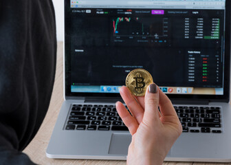 Woman hacker works with database. Cryptocurrency protection and guarantee concept, bitcoin....