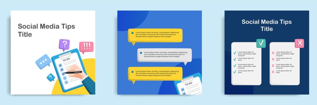 Social media tips, trick, informative task and to do management, post banner template design in 3D cartoon style with clipboard list checker