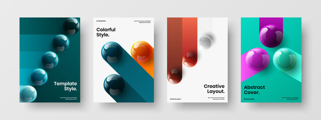 Unique 3D spheres booklet concept collection. Amazing poster vector design illustration composition.