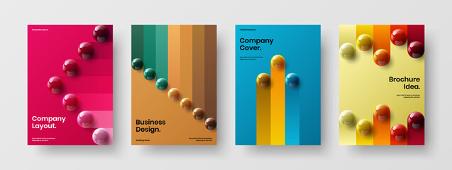 Naklejka premium Premium postcard vector design layout composition. Bright realistic spheres pamphlet concept bundle.