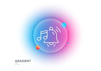 Alarm clock sound line icon. Gradient blur button with glassmorphism. Reminder bell music sign. Notification musical note symbol. Transparent glass design. Alarm sound line icon. Vector