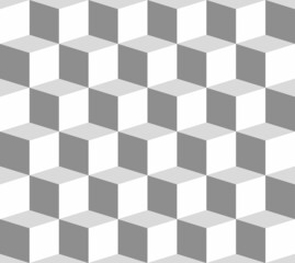 Obraz premium Abstract white and gray isometric pattern. Cubes seamless background. Brick perspective. Space for text or message web design. Vector illustration