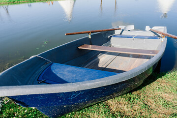 Old boats on a lake, beauty world. Retro style.