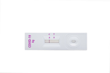 Negative result for COVID-19 with rapid test kit for viral disease COVID-19 2019-nCoV isolated on white background. Lab card kit test for coronavirus SARS-CoV-2 virus. Fast test COVID-19 close-up.