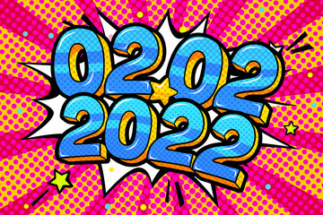 2 February 2022 banner. Numbers in pop art style