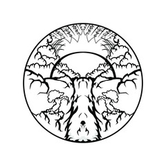 Tropical forest vector illustration line art	
