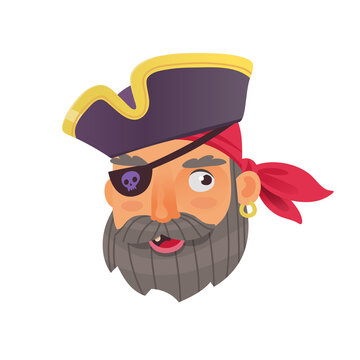 Famous Mardi Gras festival character. Mask that you can often see at New Orleans Parade or Venice Carnival. Isolated head mask sticker. Pirate face vector image.