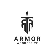 Armor Sword Initials RR for Military Law Insurance logo design inspiration
