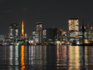 Obraz premium 夜景 東京タワー 浜松町方面 東京都江東区豊洲の風景