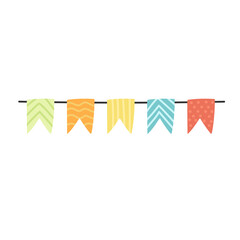 Obraz premium Vector cute pennants icon. Beautiful flags in hand drawn style. Isolated garland on a white background. Flat cartoon style.