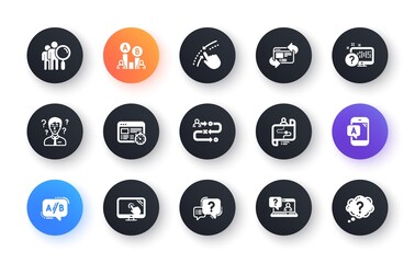 UX icons. AB testing, Journey path map and Question mark. Quiz test classic icon set. Circle web buttons. Vector