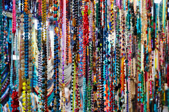 colorful glass beads on the bazaar or market