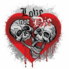 valentine skull with heart, grunge vintage design t shirts
