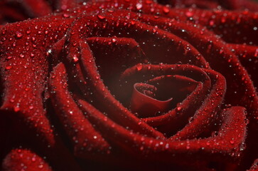 Red rose with water drops closeup